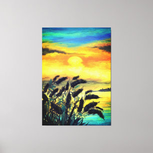 Sunset Lake - Waterverf Canvas Afdruk