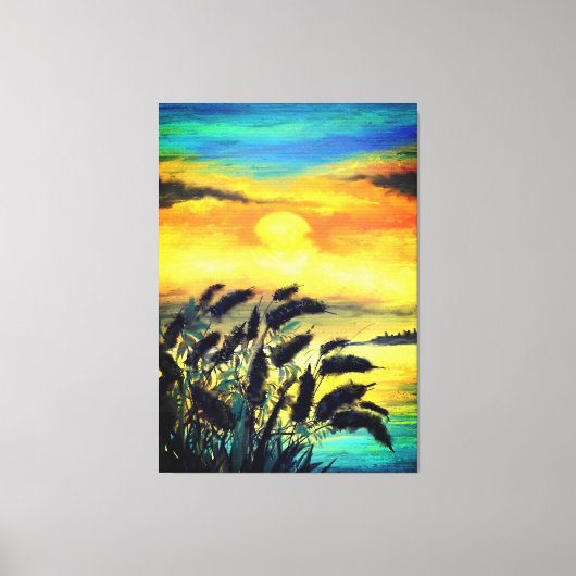 Sunset Lake - Waterverf Canvas Afdruk (Voorkant)
