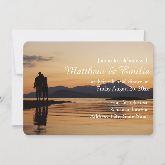 Sunset Land and Zee Rehearsal Dinner Invitation Kaart (Voorkant)