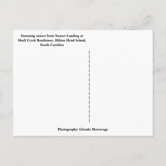 Sunset Landing Skull Creek Boathouse Hilton Head Briefkaart (Achterkant)