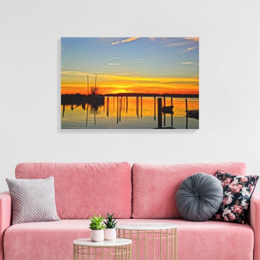 Sunset Landing Skull Creek Boathouse Hilton Head Canvas Afdruk (Insitu (Woonkamer))