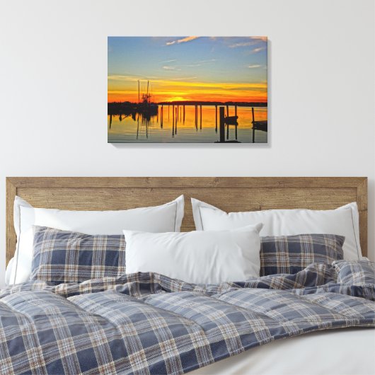 Sunset Landing Skull Creek Boathouse Hilton Head Canvas Afdruk (Insitu (Slaapkamer))