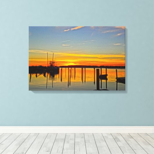 Sunset Landing Skull Creek Boathouse Hilton Head Canvas Afdruk (Insitu (Houten vloer))