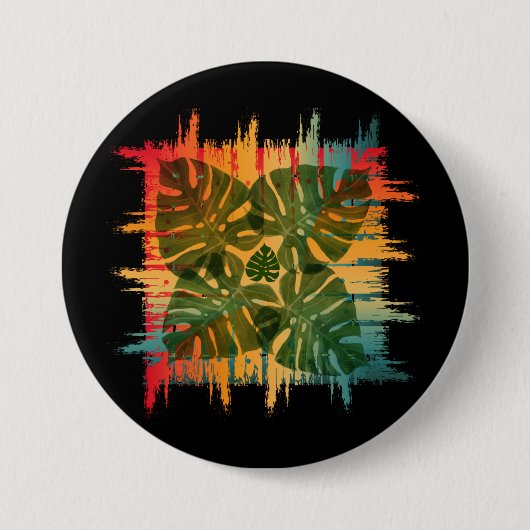 SUNSET LEAFY TROPICAL RONDE BUTTON 7,6 CM (Voorkant)