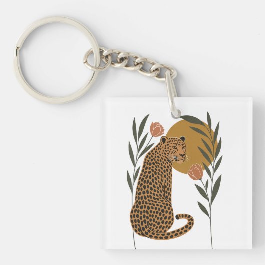 Sunset Leopard - Botanische Oerwoud kunst Sleutelhanger (voorkant)