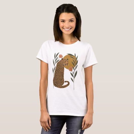 Sunset Leopard - Botanische Oerwoud kunst T-shirt (Voorkant volledig)