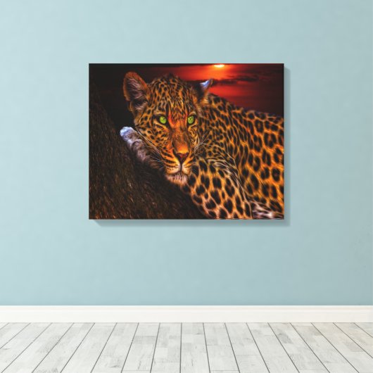Sunset Leopard Canvas Afdruk (Insitu (Houten vloer))