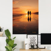 Sunset Liefhebbers - Romantische Strand Silhouette Poster (Thuiskantoor)