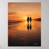 Sunset Liefhebbers - Romantische Strand Silhouette Poster (Voorkant)