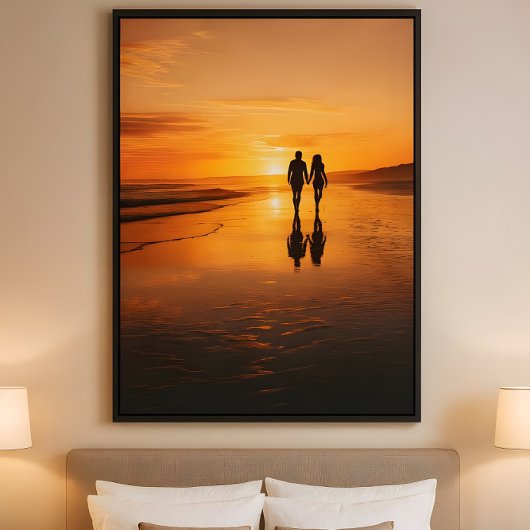 Sunset Liefhebbers - Romantische Strand Silhouette Poster