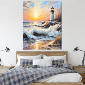 Sunset Lighthouse – Coastal Impressionist Seascape Canvas Afdruk (Insitu (Slaapkamer))