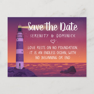 Sunset Lighthouse Nautical Wedding Save the Date Briefkaart