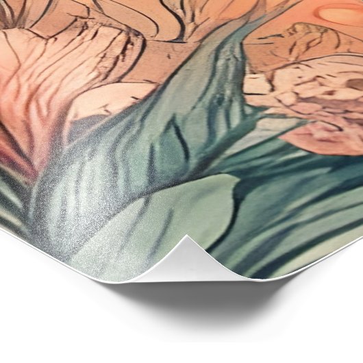 Sunset Lighthouse Ocean Beach Boho Floral Foto Afdruk (Hoek)