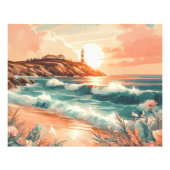 Sunset Lighthouse Ocean Beach Boho Floral Foto Afdruk (Voorkant)