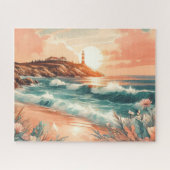 Sunset Lighthouse Ocean Beach Boho Floral Legpuzzel (Horizontaal)