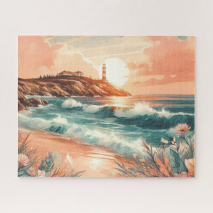 Sunset Lighthouse Ocean Beach Boho Floral Legpuzzel