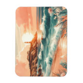 Sunset Lighthouse Ocean Beach Boho Floral Magneet (Verticaal)
