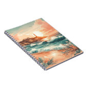 Sunset Lighthouse Ocean Beach Boho Floral Notitieboek (Rechterzijde)