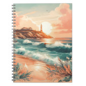 Sunset Lighthouse Ocean Beach Boho Floral Notitieboek (Voorkant)