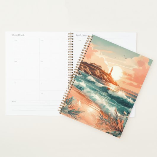 Sunset Lighthouse Ocean Beach Boho Floral Planner (Display)