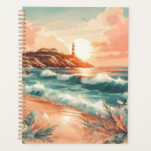 Sunset Lighthouse Ocean Beach Boho Floral Planner (Voorkant)