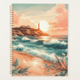 Sunset Lighthouse Ocean Beach Boho Floral Planner