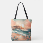 Sunset Lighthouse Ocean Beach Boho Floral Tote Bag (Achterkant)