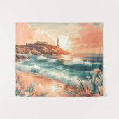 Sunset Lighthouse Ocean Beach Boho Floral Wandkleed (Voorkant (horizontaal))