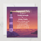 Sunset Lighthouse Paarse Nautical Engagement Party Kaart (Voorkant)