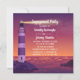 Sunset Lighthouse Paarse Nautical Engagement Party Kaart