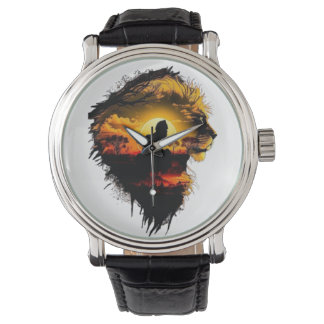 Sunset Lion Silhouette horloge
