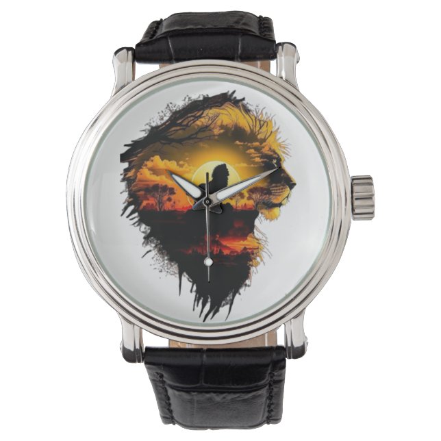 Sunset Lion Silhouette horloge (Voorkant)