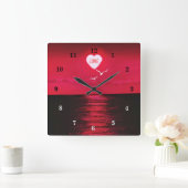Sunset Love - Romantic - Black Red - Personated Vierkante Klok (Huis)