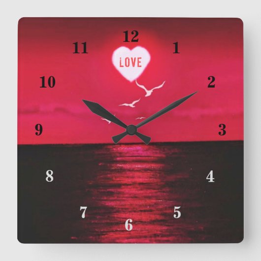 Sunset Love - Romantic - Black Red - Personated Vierkante Klok (Voorkant)