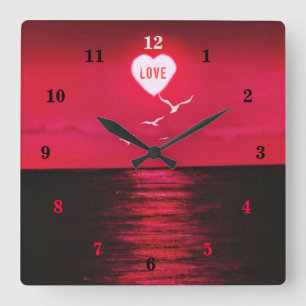 Sunset Love - Romantic - Black Red - Personated Vierkante Klok