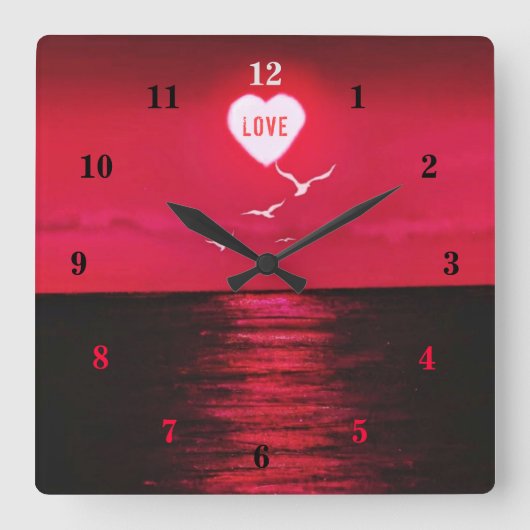 Sunset Love - Romantic - Black Red - Personated Vierkante Klok (Voorkant)