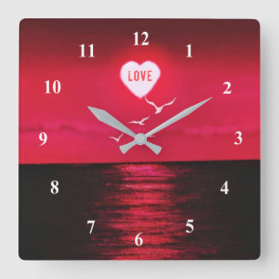 Sunset Love - Romantic - Black Red -  Vierkante Klok