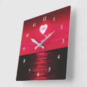 Sunset Love - Romantic - Black Red -  Vierkante Klok (Hoek)