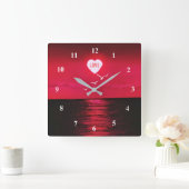 Sunset Love - Romantic - Black Red -  Vierkante Klok (Huis)
