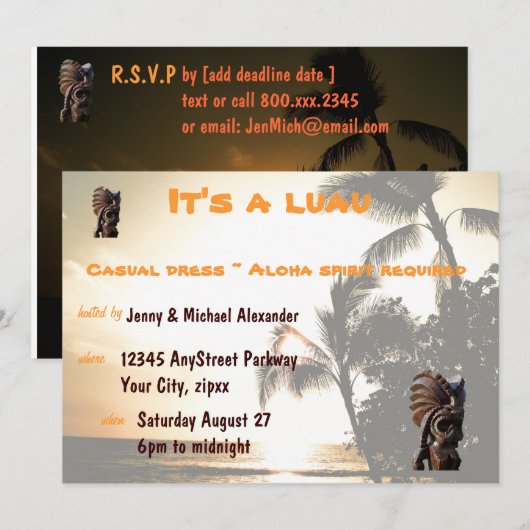 Sunset Luau Party Kaart (Voorkant / Achterkant)