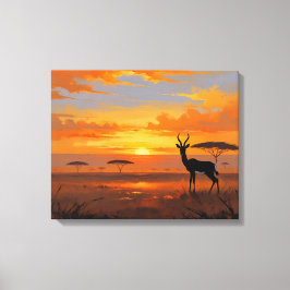 Sunset Majesty in the Savannah – Abstract Gazelle  Canvas Afdruk