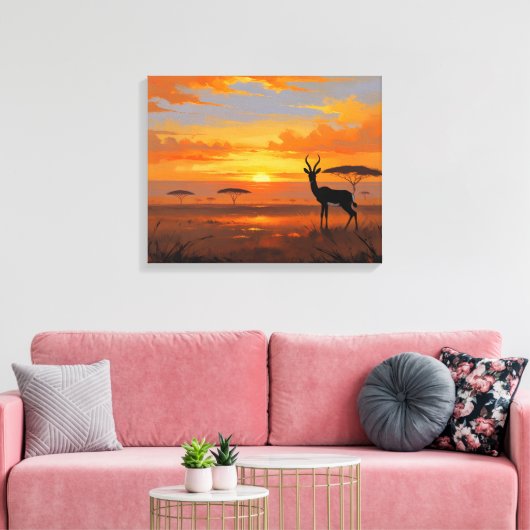 Sunset Majesty in the Savannah – Abstract Gazelle  Canvas Afdruk (Insitu (Woonkamer))