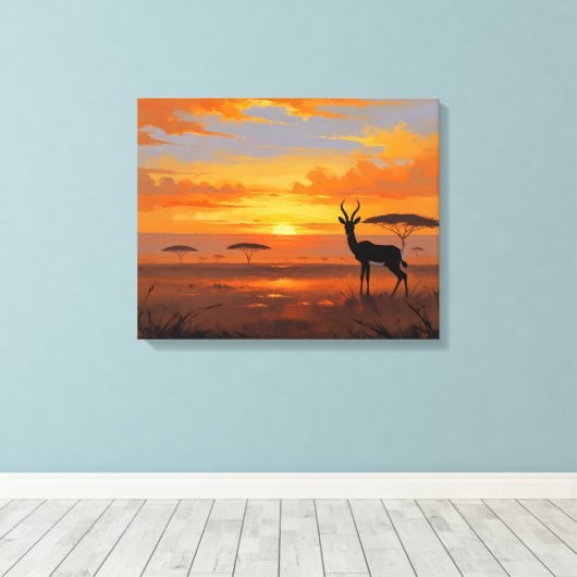 Sunset Majesty in the Savannah – Abstract Gazelle  Canvas Afdruk (Insitu (Houten vloer))