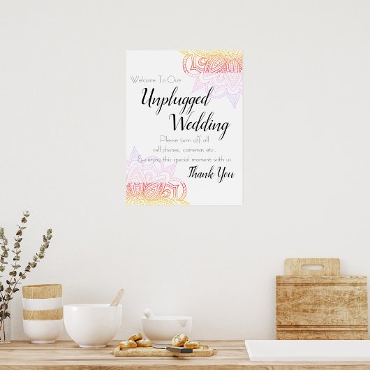 Sunset Mandala Unplugged Wedding Sign Poster (Keuken)