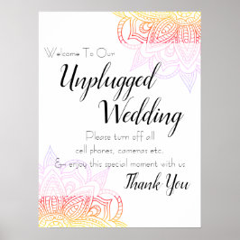 Sunset Mandala Unplugged Wedding Sign Poster