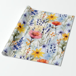 Sunset Meadow Watercolor Wildflower Pattern Cadeaupapier