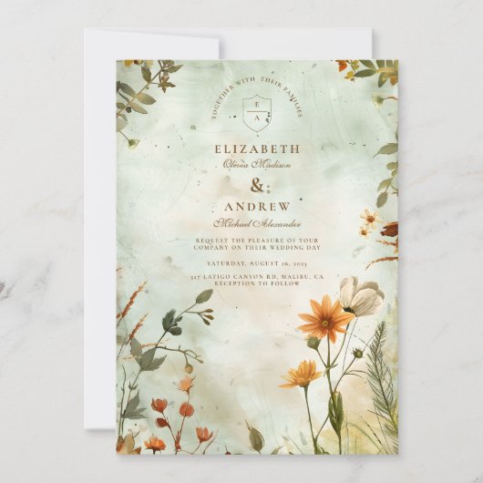 Sunset Meadow Wildflower Wedding Kaart (Voorkant)