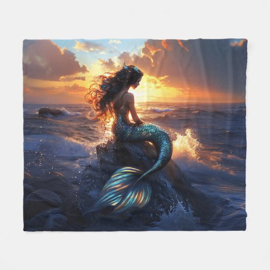 Sunset Mermaid Fleece Deken (Voorkant (Horizontaal))