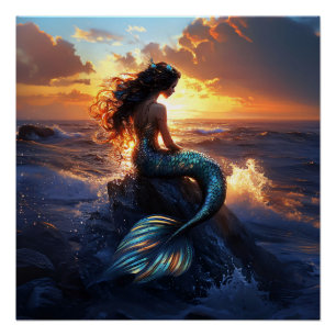 Sunset Mermaid Perfect Poster