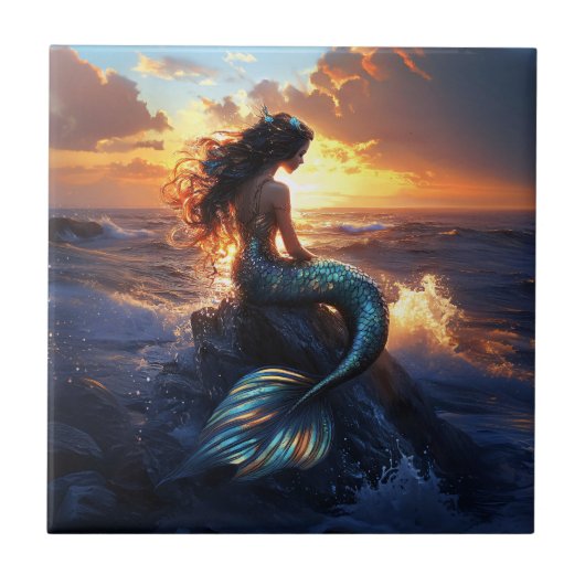 Sunset Mermaid Tegeltje (Voorkant)